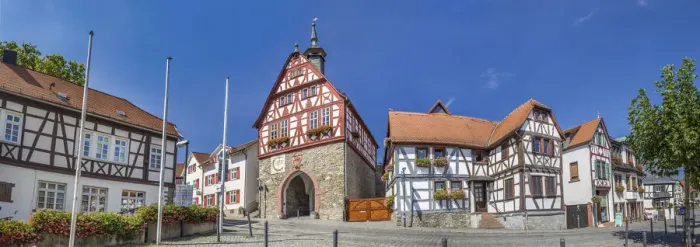 Framed Print : Half-timbered houses and old town hall in Oberursel, Taunus, Hesse, Germany Framed Print : Half-timbered houses and old town hall in Oberursel, Taunus, Hesse, Germany