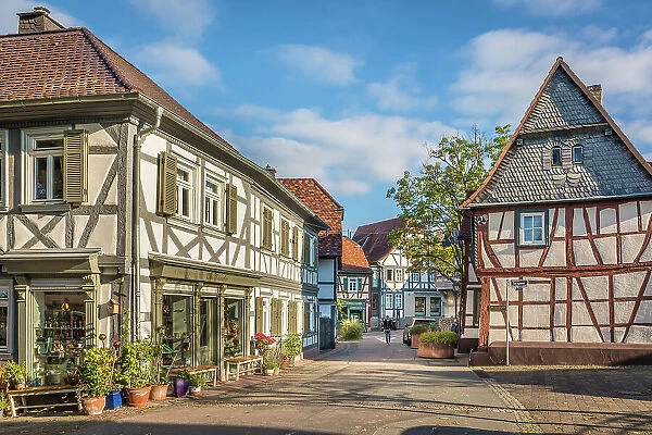 Half-timbered houses in the Rathausstrasse in the old town of Bad Homburg vor der Hohe, Taunus, Hesse, Germany