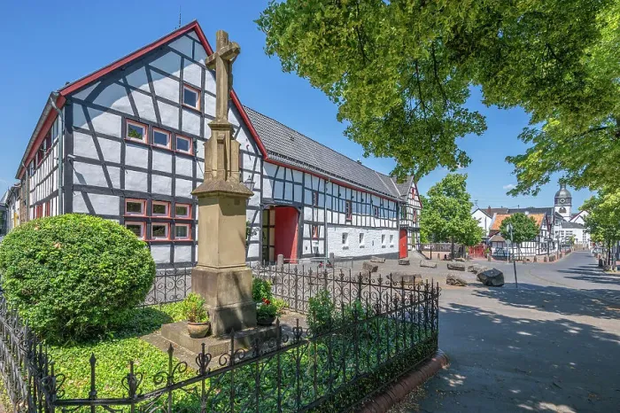 Framed Print : Half-timbered houses at Rheinbach, Rhein-Sieg-Kreis, North Rhine-Westphalia, Germany