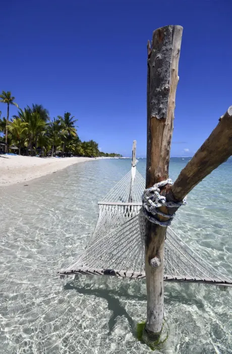 Framed Print : Hammock on a paradise beach, Le Morne, Mauritius, (Mauritian)