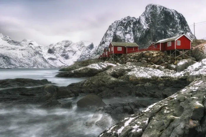 Framed Print : Hamnoy-Lofoten islands, Norway Coastal rocks and mountains