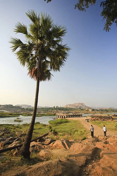 Hampi River and Temple, Karnataka, India