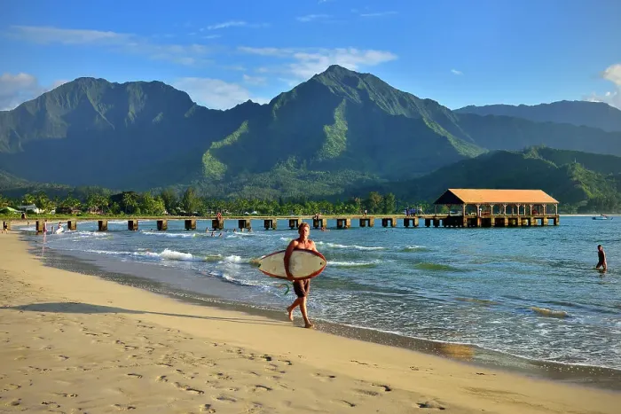 Framed Print : Hanalei Bay with Pier, Surfer Kauai, Hawaii, USA Framed Print : Hanalei Bay with Pier, Surfer Kauai, Hawaii, USA