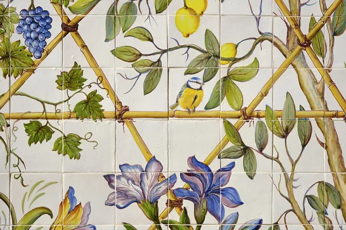 Framed Print : Handicrafted painted tiles by Lidia Medeiros. Vila Fresca de Azeitao, Setubal. Portugal
