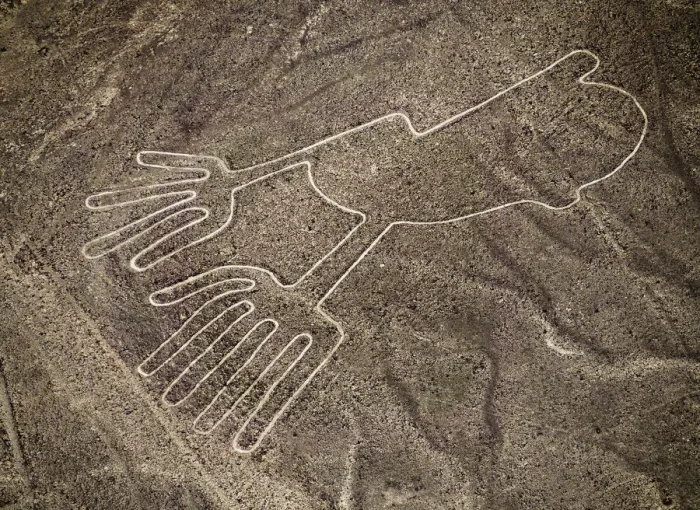 Framed Print : The Hands Geoglyph, aerial view, Nazca, Ica Region, Peru Framed Print : The Hands Geoglyph, aerial view, Nazca, Ica Region, Peru