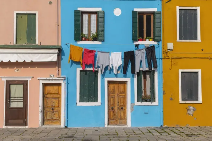 Framed Print : Hanging clothes, Burano, Venice, Italy Framed Print : Hanging clothes, Burano, Venice, Italy
