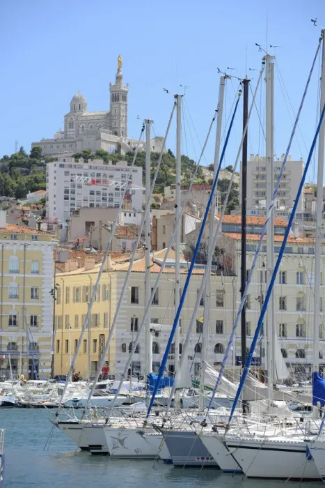 Framed Print : Harbour at Basilica Notre-Dame of the Garde, Marseille, Provence Alpes Cote d Azur