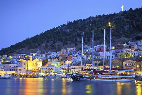 Harbour At Pothia At Dusk, Kalymnos, Dodecanese, Greek Islands, Greece, Europe