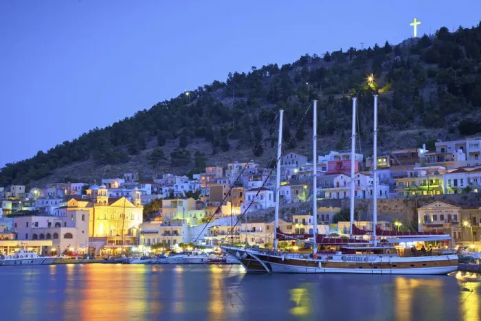 Framed Print : Harbour At Pothia At Dusk, Kalymnos, Dodecanese, Greek Islands, Greece, Europe