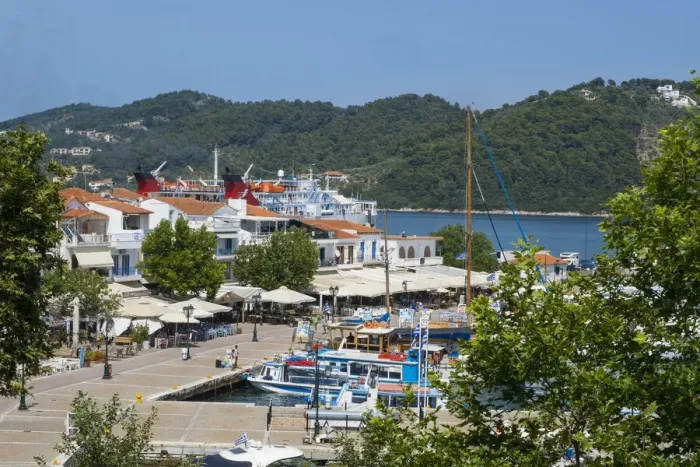 Framed Print : Harbour at Skiathos Town, Skiathos, Sporade Islands, Greece Framed Print : Harbour at Skiathos Town, Skiathos, Sporade Islands, Greece