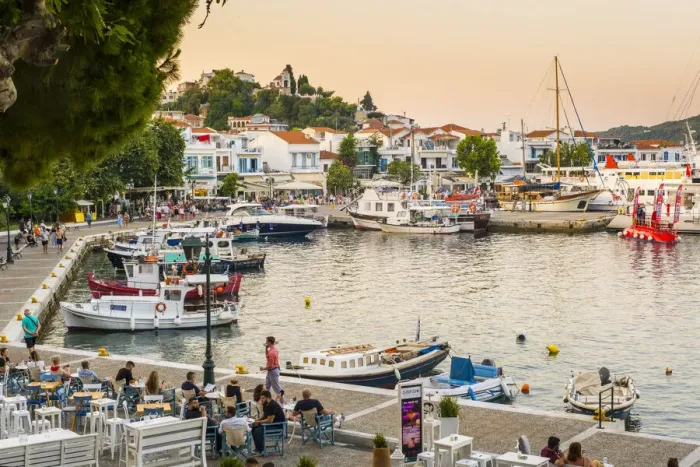 Framed Print : Harbour at Skiathos Town, Skiathos, Sporade Islands, Greece Framed Print : Harbour at Skiathos Town, Skiathos, Sporade Islands, Greece