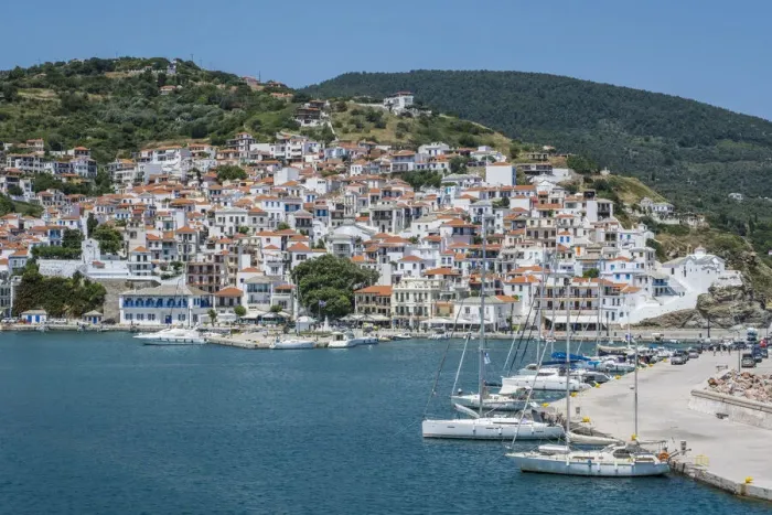 Framed Print : Harbour of Skopelos Town, Skopelos, Sporade Islands, Greece Framed Print : Harbour of Skopelos Town, Skopelos, Sporade Islands, Greece