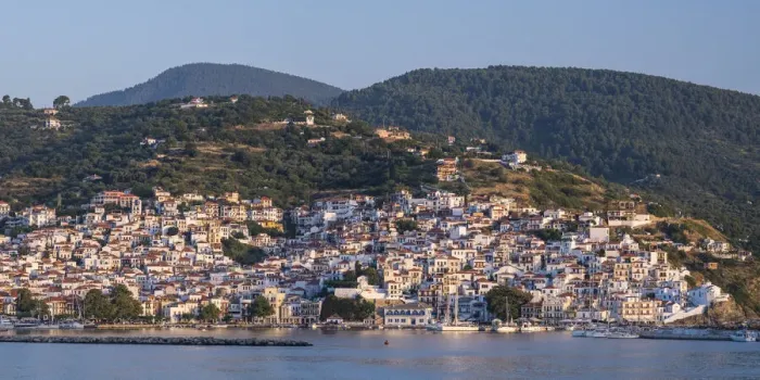 Framed Print : Harbour of Skopelos Town, Skopelos, Sporade Islands, Greece