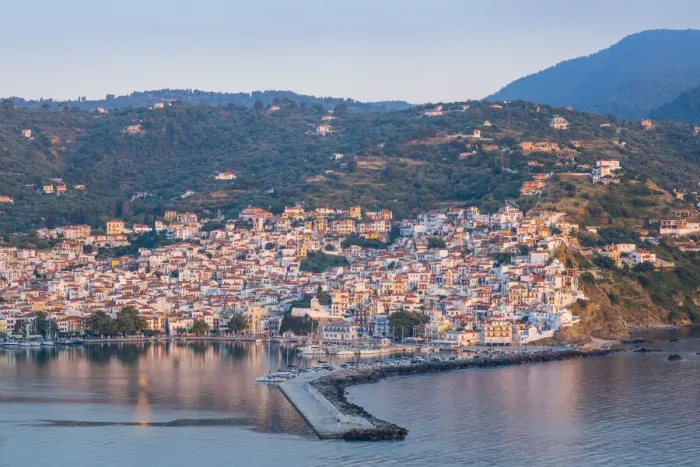 Framed Print : Harbour of Skopelos Town, Skopelos, Sporade Islands, Greece