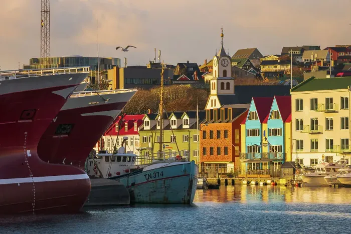 Framed Print : The harbour in Torshavn at sunset. Island of Streymoy, Faroe Islands Framed Print : The harbour in Torshavn at sunset. Island of Streymoy, Faroe Islands