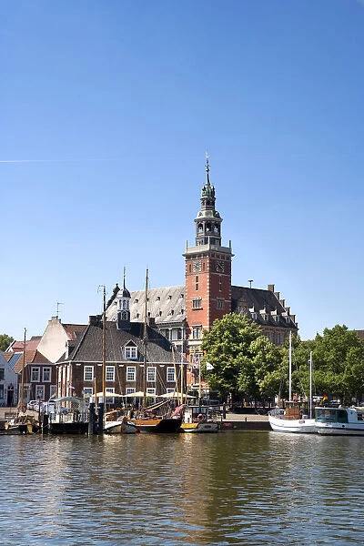 Harbour and town hall, Leer, East Friesland, Lower Saxony, Germany