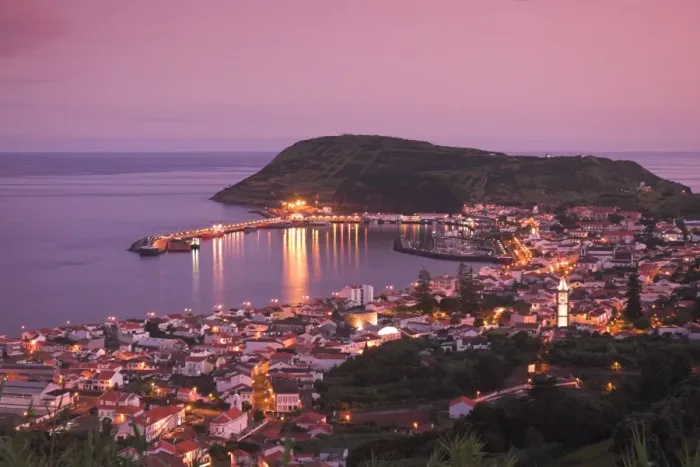 Framed Print : Harbour & town of Horta, Faial Island, Azores, Portugal