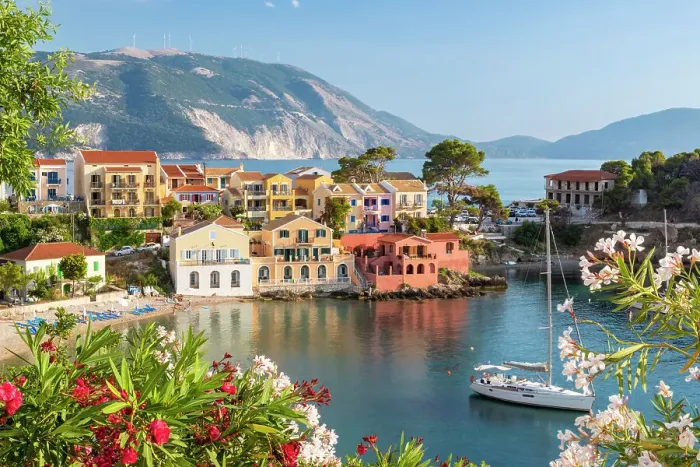 Framed Print : The harbour and Venetian architecture of Assos, Kefalonia, Ionian Islands, Greece Framed Print : The harbour and Venetian architecture of Assos, Kefalonia, Ionian Islands, Greece