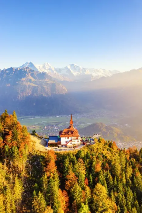 Framed Print : Harder Kulm with the Eiger, Monch and Jungfrau behind, Berner Oberland, Switzerland