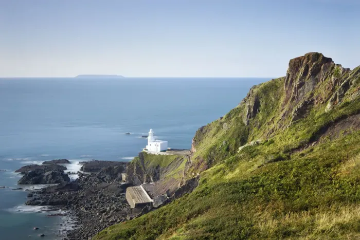 Framed Print : Hartland Point Lighthouse and Lundy Island on the horizon, Devon, England. Summer (September) 2010 Framed Print : Hartland Point Lighthouse and Lundy Island on the horizon, Devon, England. Summer (September) 2010