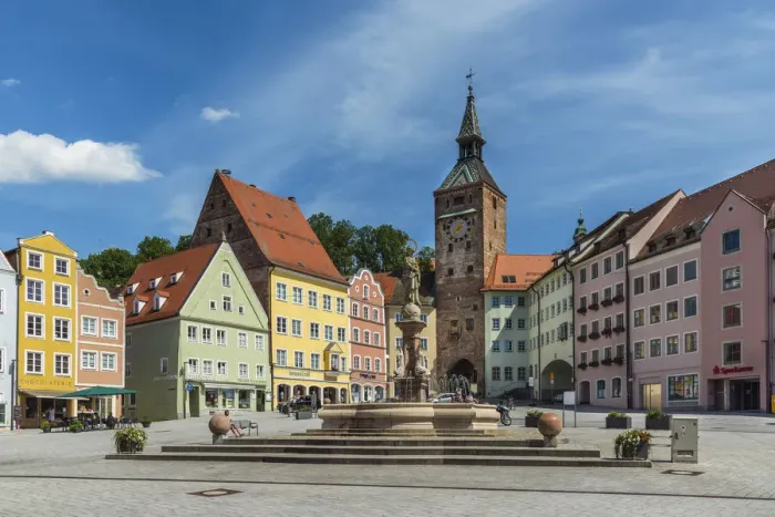 Framed Print : Hauptplatz square with Schmalzturm medieval tower, Landsberg am Lech, Bavaria, Germany Framed Print : Hauptplatz square with Schmalzturm medieval tower, Landsberg am Lech, Bavaria, Germany