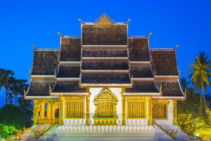 Framed Print : Haw Pha Bang temple on the grounds of the Royal Palace Museum in Luang Prabang at night Framed Print : Haw Pha Bang temple on the grounds of the Royal Palace Museum in Luang Prabang at night
