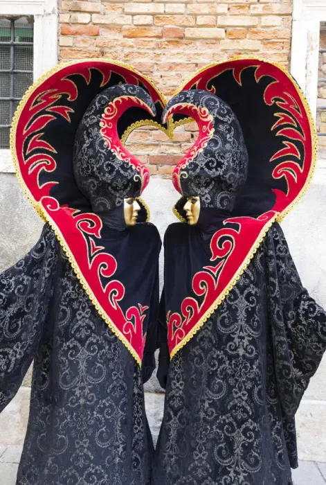 Framed Print : Heart-shaped costumes at the Venice Carnival, Venice, Italy Framed Print : Heart-shaped costumes at the Venice Carnival, Venice, Italy