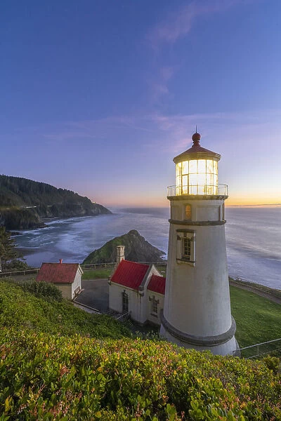 Heceta Head Lighthouse at dusk. Florence, Lane county, Oregon, USA
