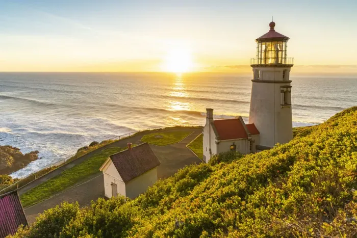 Framed Print : Heceta Head Lighthouse at sunset. Florence, Lane county, Oregon, USA