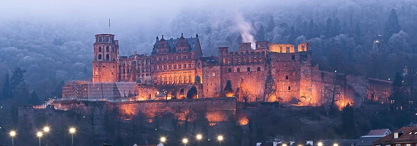 Heidelberg castle illuminated in winter at night, Baden-Wurttemberg, Germany