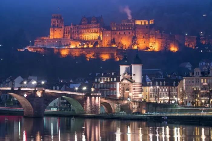 Framed Print : Heidelberg castle and Old Bridge illuminated in winter at night, Baden-Wurttemberg Framed Print : Heidelberg castle and Old Bridge illuminated in winter at night, Baden-Wurttemberg