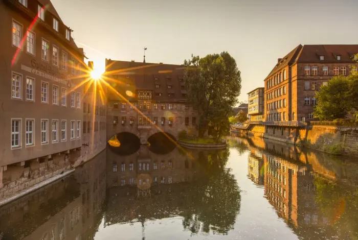 Framed Print : Heilig-Geist Spital on River Pegnitz at sunrise, Nuremberg, Bavaria, Germany
