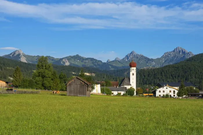 Framed Print : Heiterwang with Tannheim mountain range, Tyrol, Austria Framed Print : Heiterwang with Tannheim mountain range, Tyrol, Austria