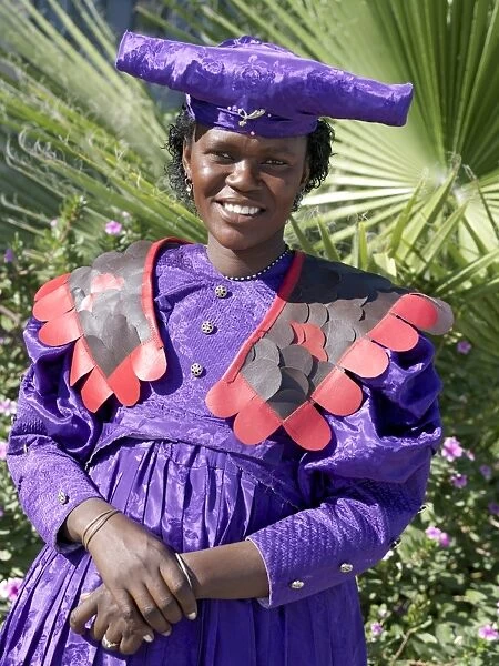 A Herero woman in striking attire at Opuwo