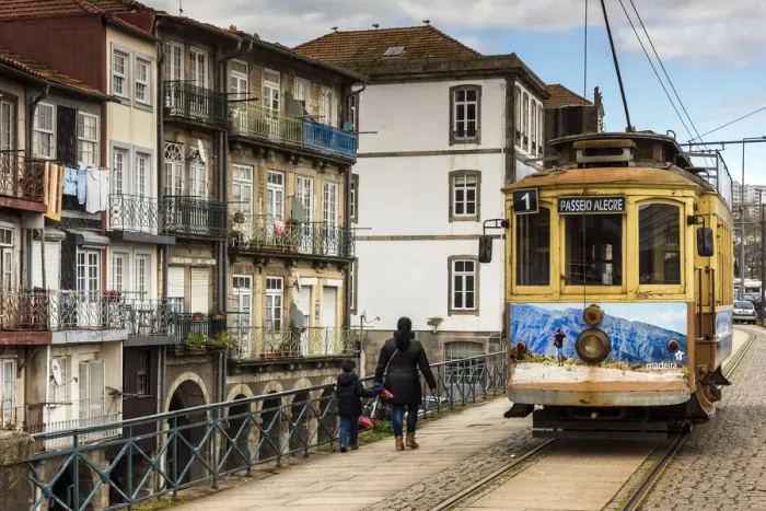 Framed Print : Heritage tram in Ribeira district, Porto, Portugal Framed Print : Heritage tram in Ribeira district, Porto, Portugal