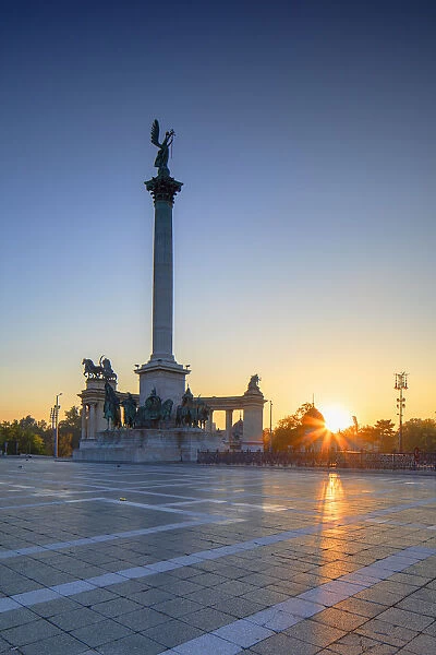 Heroesa Square at sunrise, Budapest, Hungary