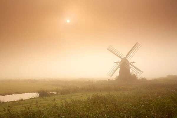 Herringfleet Mill in Mist. Herringfleet, Suffolk, England
