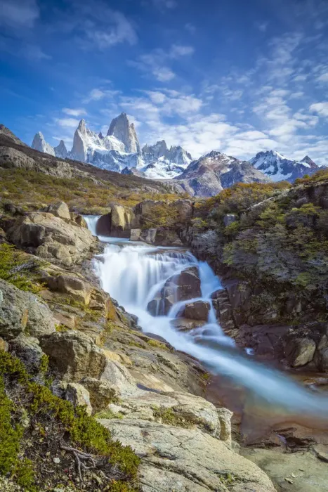 Framed Print : Hidden waterfall on Chorillo del Salto river in autumn, Los Glaciares National Park Framed Print : Hidden waterfall on Chorillo del Salto river in autumn, Los Glaciares National Park