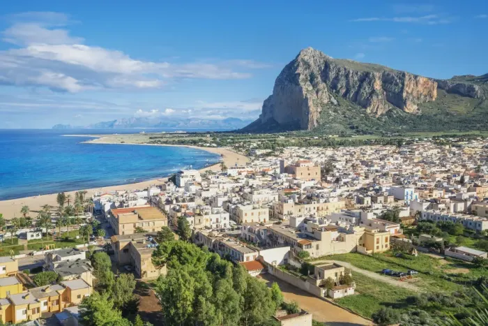 Framed Print : High angle iew of San Vito Lo Capo village, San Vito Lo Capo, Sicily, Italy