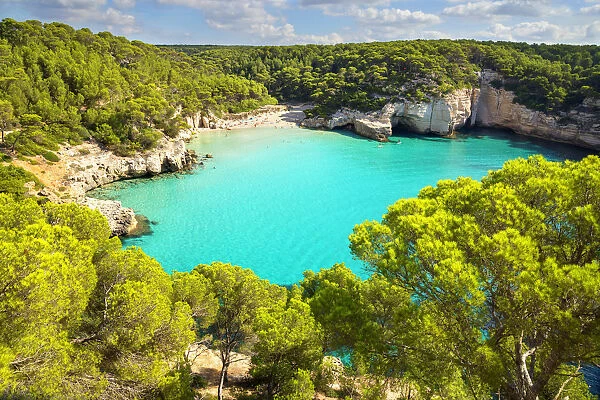High angle view of Cala Mitjana, Menorca; Balearic Islands; Spain; Europe