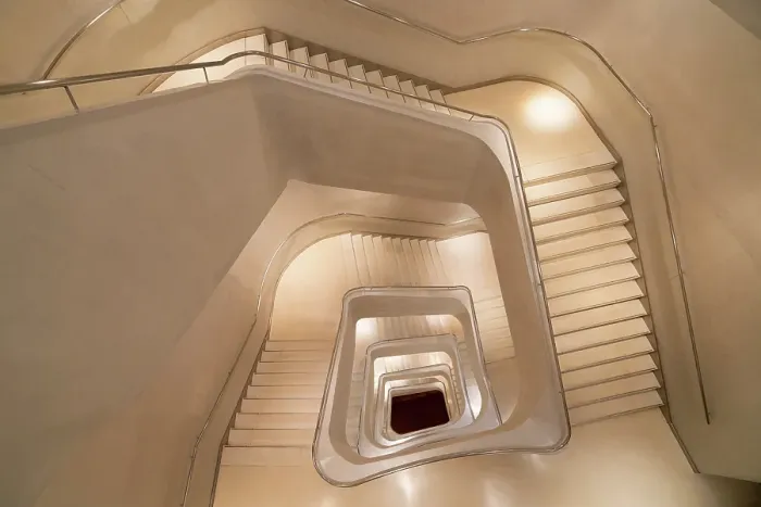 Framed Print : High angle view of spiral staircase inside CaixaForum in Paseo del Prado, Madrid, Spain Framed Print : High angle view of spiral staircase inside CaixaForum in Paseo del Prado, Madrid, Spain