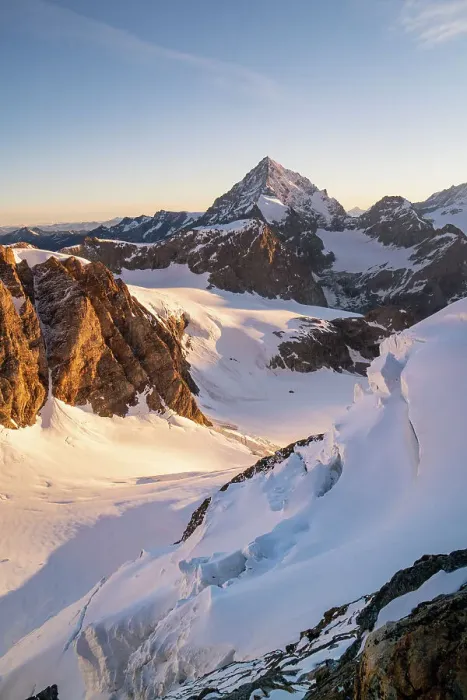 Framed Print : High mountains sunrise from the rock ridge of Tiefenmatten with Tiefenmatten glacier and Dent Blanc in the background. Valpelline valley, Bionaz, Aosta Valley, Alps, Italy Framed Print : High mountains sunrise from the rock ridge of Tiefenmatten with Tiefenmatten glacier and Dent Blanc in the background. Valpelline valley, Bionaz, Aosta Valley, Alps, Italy
