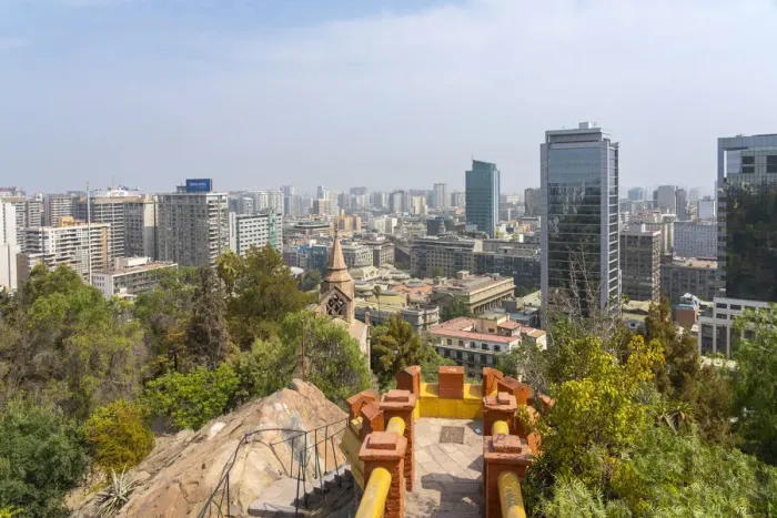 Framed Print : High-rise buildings of Santiago city center seen from top of Santa Lucia Hill, Santiago Metropolitan Region, Chile