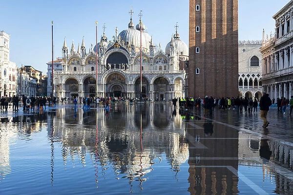 High tide in St Marks Square. Venice, Veneto, Italy