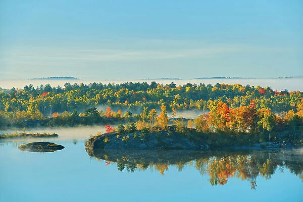 High vantage morning view of Lake Laurentian. Lake Laurentian Conservation Area. Greater Sudbury, Ontario, Canada