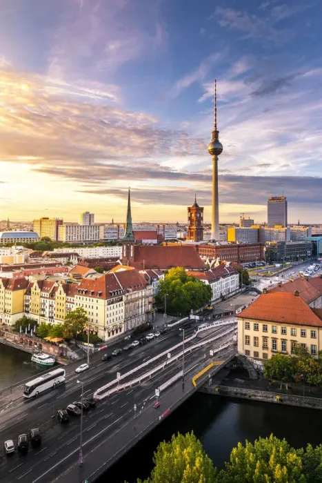 Antique Framed Print : High view of Berlin Mitte district during sunset, with Fernsehturm tower Antique Framed Print : High view of Berlin Mitte district during sunset, with Fernsehturm tower