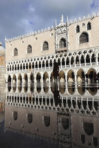 High Water (Acqua alta) in San Marco Square; Palazzo Ducale, Venice, Veneto, Italy