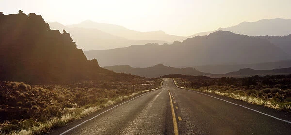 Highway and desert landscape, near the town of Hanksville, Southeast Utah, along