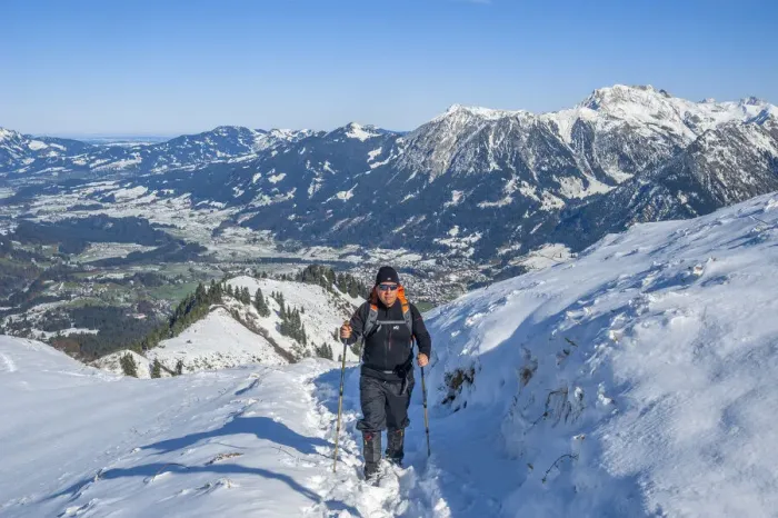 Framed Print : Hiker at Fellhorn with view at Oberstdorf and Nebelhorn, Allgau, Bavaria, Germany (MR) Framed Print : Hiker at Fellhorn with view at Oberstdorf and Nebelhorn, Allgau, Bavaria, Germany (MR)
