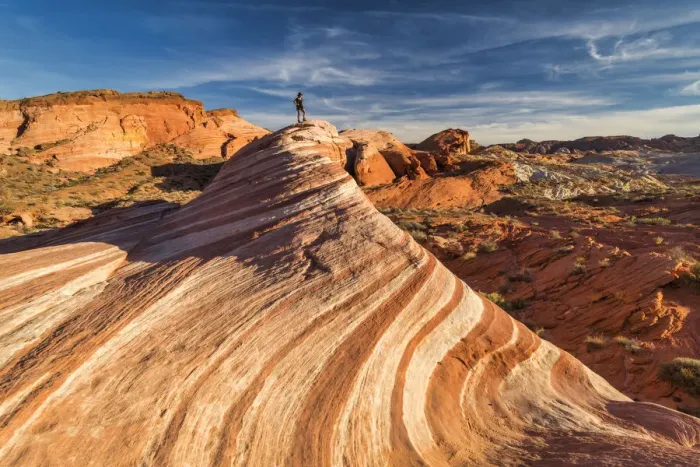 Framed Print : Hiker on Fire Wave, Valley of Fire State Park, Nevada, USA Framed Print : Hiker on Fire Wave, Valley of Fire State Park, Nevada, USA